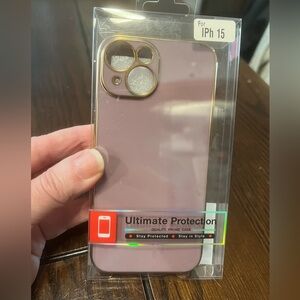 Ultimate Protection iPhone 15 Mauve Color with Gold Tone Trim Accents Phone Case